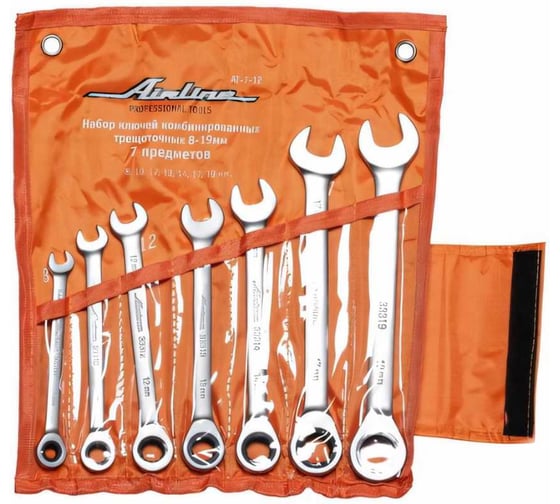 Изображение товара Набор комбинированных трещоточных ключей 8-19мм 7 предметов в мягкой сумке Airline AT-7-12