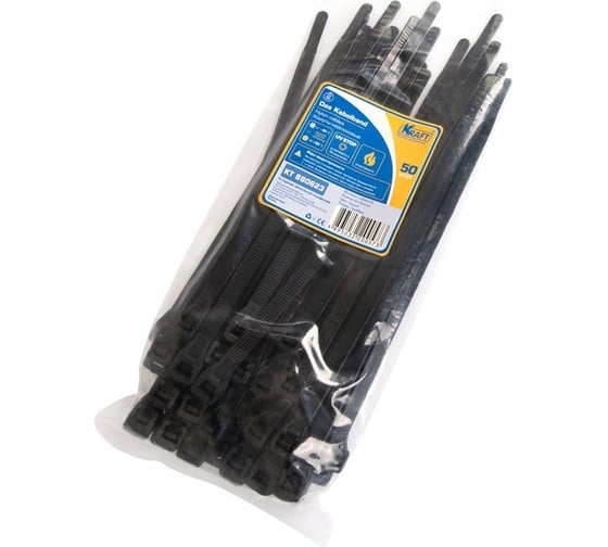 Изображение товара Нейлоновый хомут KRAFT черный 7,6х200 KT 880623