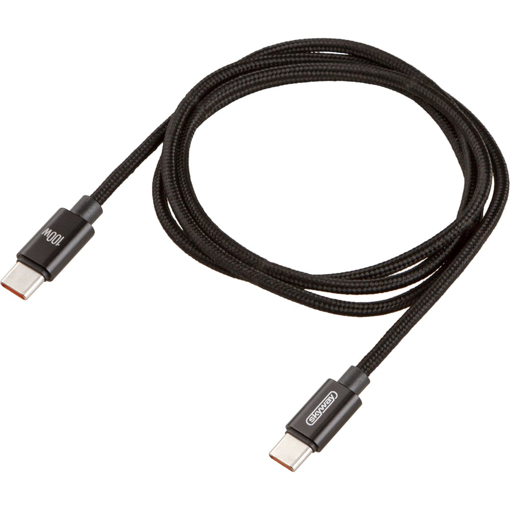 Изображение товара Кабель SKYWAY type-c - type-c 1м 100W мягкая оплетка черный