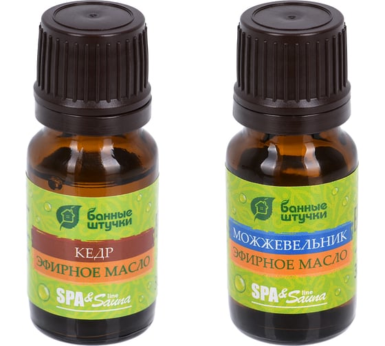 Изображение товара Набор эфирных масел Банные Штучки кедр и можжевельник, 2 масла по 10 мл, в блистере в форме капли 20 32370