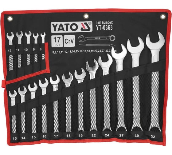 Изображение товара Набор комбинированных ключей YATO 8-32мм 17шт САТИН YT-0363 37140363 092 1