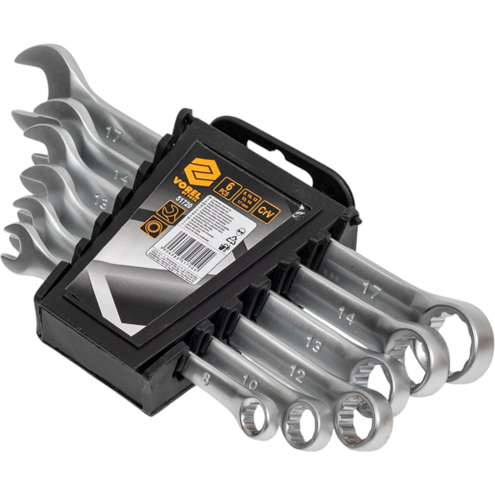 Изображение товара Набор комбинированных ключей VOREL 8-17мм САТИН CrV 6шт 51720