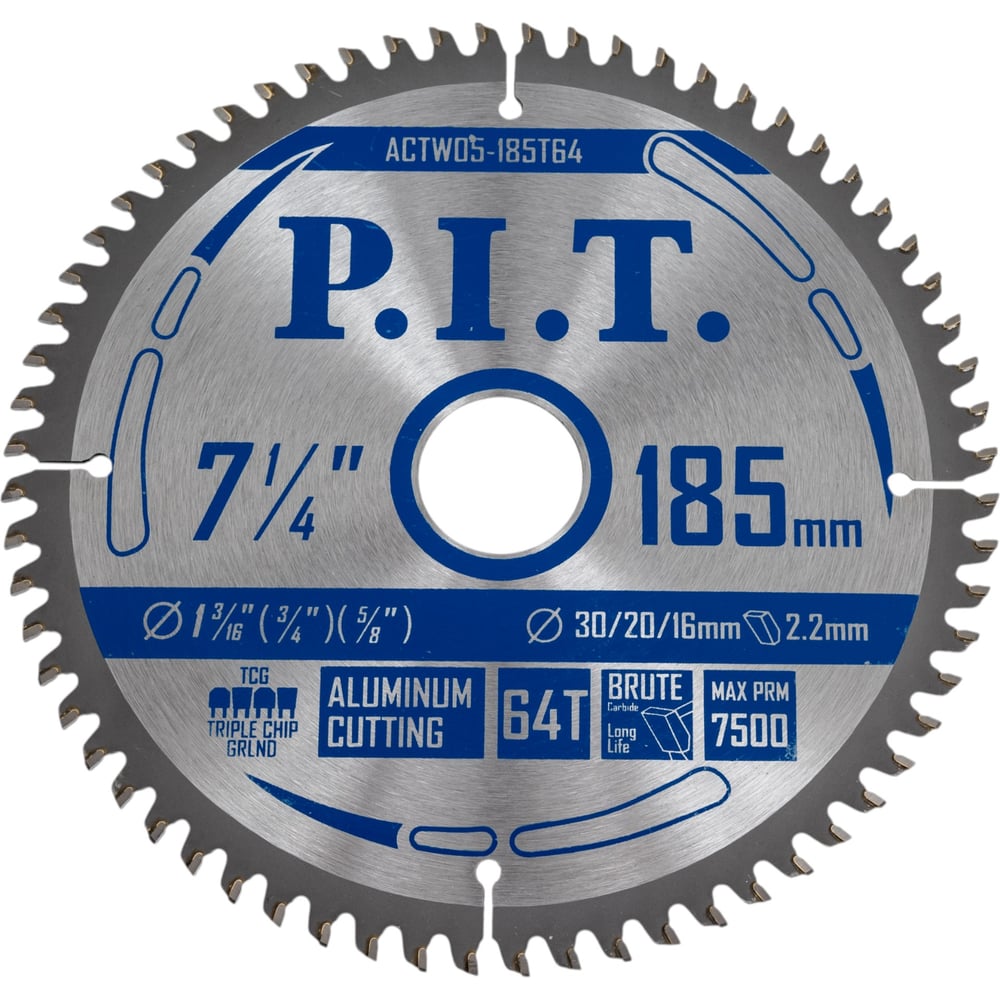 Изображение товара Диск пильный по алюминию 185x30/20/16x2 мм 64T P.I.T. ACTW05-185T64