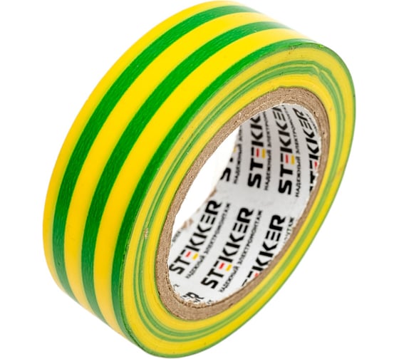 Изображение товара Изоляционная лента STEKKER 0,13x19 мм, 10 м, желто-зеленая, INTP01319-10 32837
