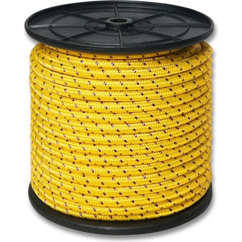 Плетеный шестнадцатипрядный полиамидный шнур ЩИТ шнур каменщика полипропиленовый красно желтый d1 2 мм 70 м без сердечника