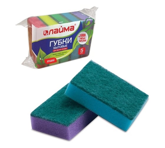 Изображение товара Бытовые губки LAIMA для мытья посуды,комплект 5 шт., 601554