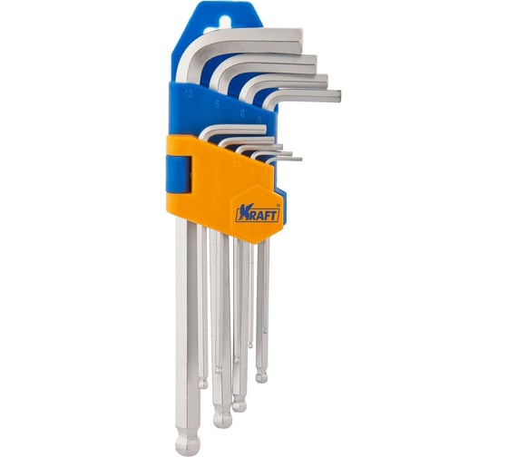 Изображение товара Набор торцевых шестигранных Г-образных ключей с шаром, длинных 9шт KRAFT KT 700562