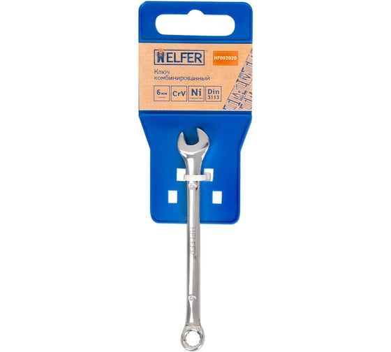 Изображение товара Комбинированный ключ 6 мм Cr-V, пластиковый холдер HELFER HF002020