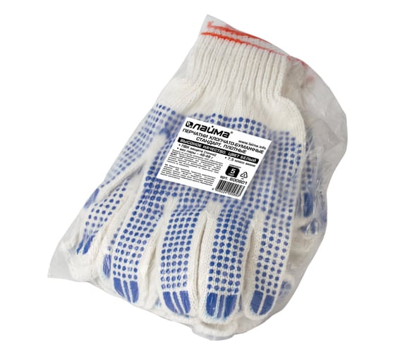 Изображение товара Хлопчатобумажные перчатки LAIMA, 5 пар, СТАНДАРТ, 600801