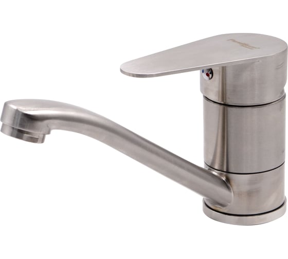 Изображение товара Смеситель РемоКолор нержавеющая сталь, однорычажный, для мойки, гайка, картридж 40мм, гусак 15 см 67-0-783