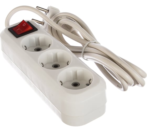 Изображение товара Удлинитель Smartbuy 3 гнезда 2 метра 16А/3,5кВт с выкл. и заземлением ПВС 3х1,0 SBE-16-3-02-ZS