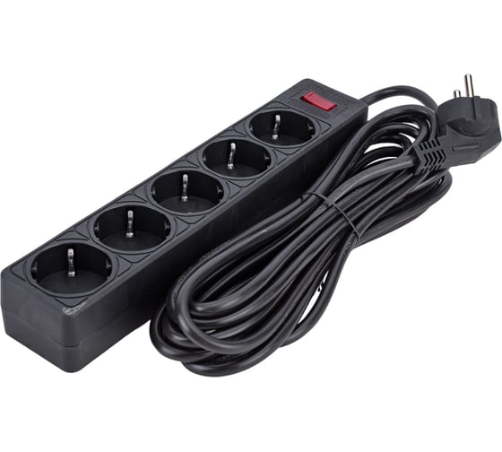 Изображение товара Сетевой фильтр Smartbuy 10А, 2200 Вт, 5 гнезд, без з/ш, земля, ПВС 3x0,75, 5 м, черный SBSP-50-K