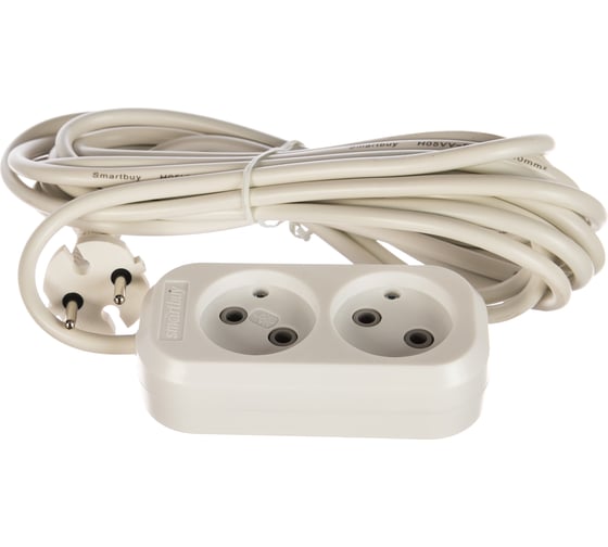 Изображение товара Удлинитель Smartbuy 2 гнезда 5 метров 10А/2,2кВт без заземления ПВС 2х1,0 SBE-10-2-05-N
