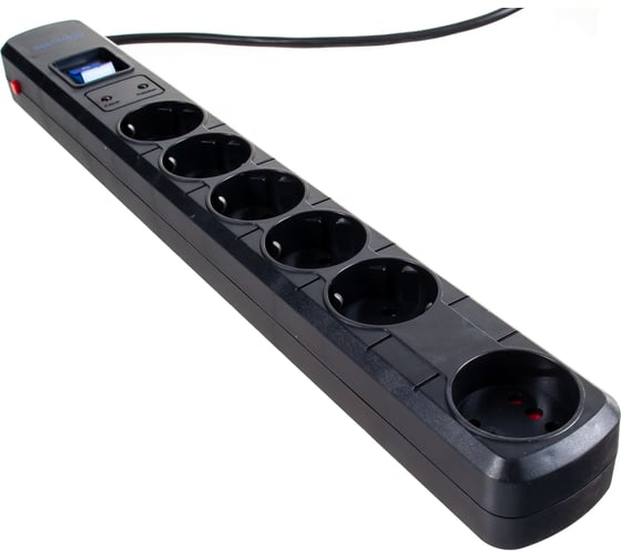 Изображение товара Сетевой фильтр Smartbuy 16А, 3500 Вт, 6 гнезд, с з/ш, земля, ПВС 3x1.0, 3 м, черный SBSP-30K-Pro