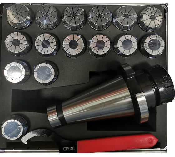 Изображение товара Патрон цанговый 7/24 №50 по DIN 2080 с набором цанг ER40 из 15 шт (3, 4, 5, 6, 8, 10, 12, 14, 15, 16, 18, 20, 22, 24, 25 мм) SOVIS 6910