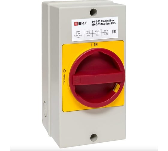 Изображение товара Кулачковый переключатель EKF ПК-2-13 16А 3P "ВКЛ-ВЫКЛ" с блокировкой в боксе IP65 PROxima pk-2k-13-16-a65