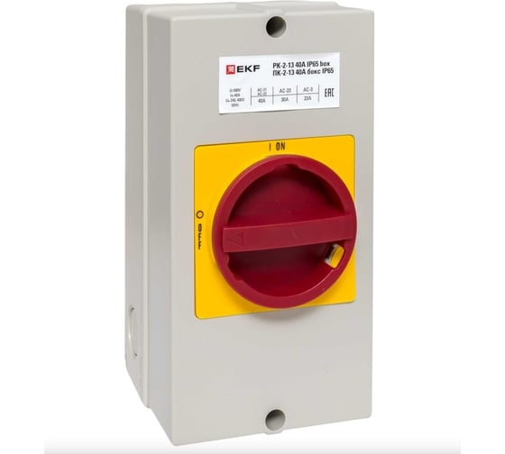 Изображение товара Кулачковый переключатель EKF ПК-2-13 40А 3P "ВКЛ-ВЫКЛ" с блокировкой в боксе IP65 PROxima pk-2k-13-40-a65