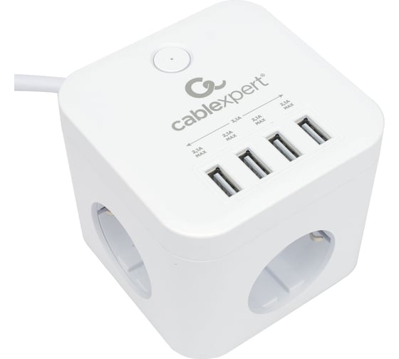 Изображение товара Сетевой фильтр Cablexpert cube, 3р, 10а, 4хusb, 1.5м, ур.защиты 4+, белый, коробка, CUBE-3-U4-W-1.5