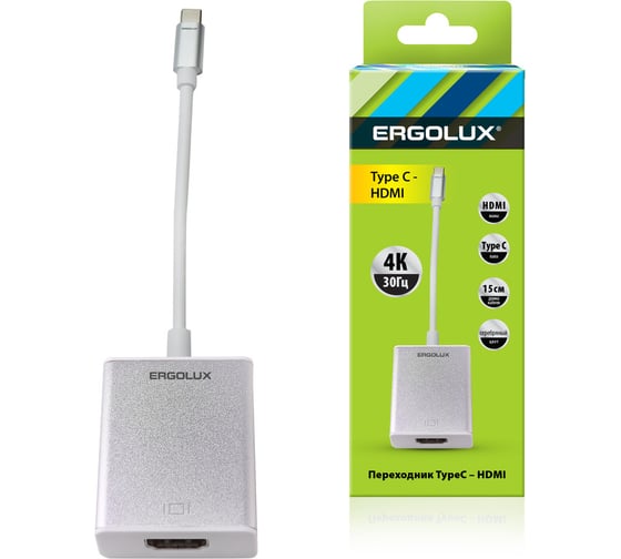 Изображение товара Переходник HDMI-Type C Ergolux Elx-va01-type c (пластик, металлик, коробка) 15300