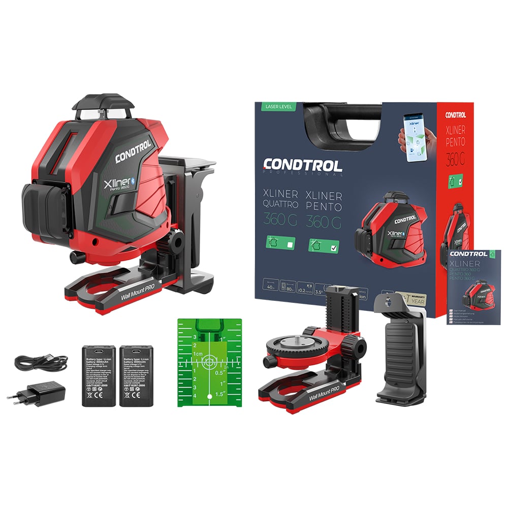 Изображение товара Лазерный нивелир Condtrol xliner pento 360g kit профессиональный зеленый 80м
