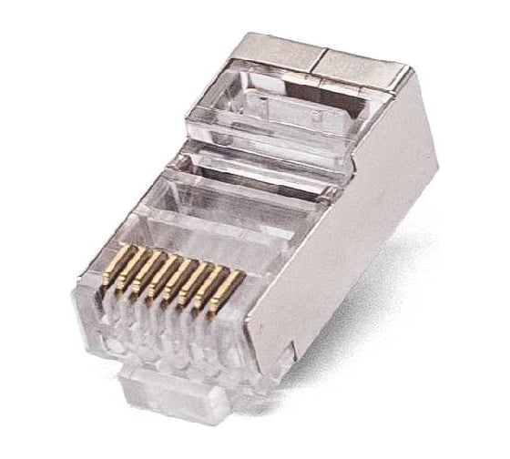 Изображение товара Коннектор Filum rj-45, 6 кат, 8p8c, экран, 50 мкм, универсальный, для одножильного и многожильного кабеля, уп/100 шт FL-NA-PLUG6-3