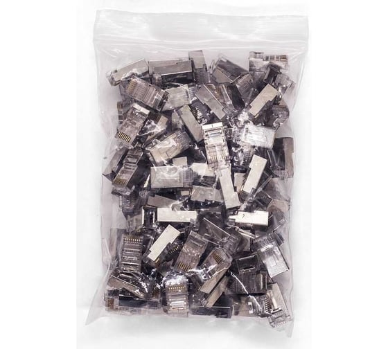 Изображение товара Коннектор Filum rj-45, 5e кат, 8p8c, экран, 30 мкм, универсальный, для одножильного и многожильного кабеля, упаковка 100 шт FL-NA-PLUG5E-6