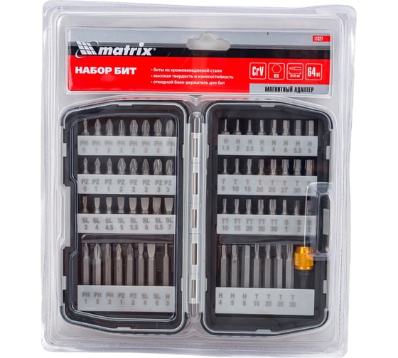 Изображение товара Набор бит с магнитным адаптером (64 пр; 1/4") MATRIX 11327