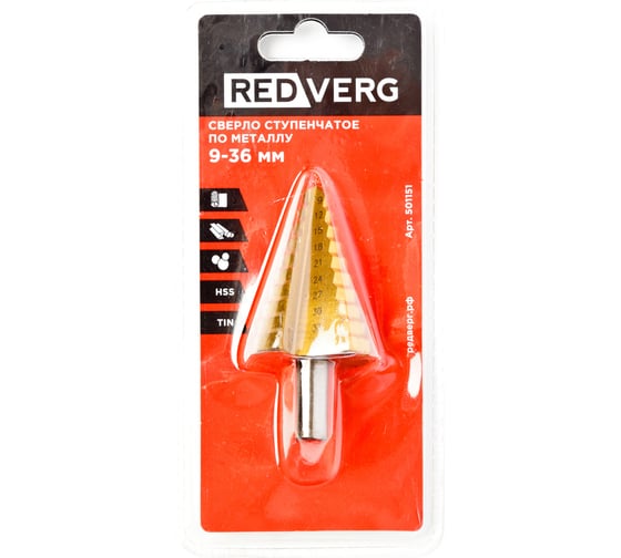 Изображение товара Сверло ступенчатое по металлу HSS TIN 9-36 мм REDVERG 501151 6627087