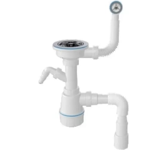 Изображение товара Сифон для кухни с круглым переливом AV Engineering выпуск 3 1/2, пластиковый винт 45 мм, с гибкой трубой 1 1/2AV E AVE129739