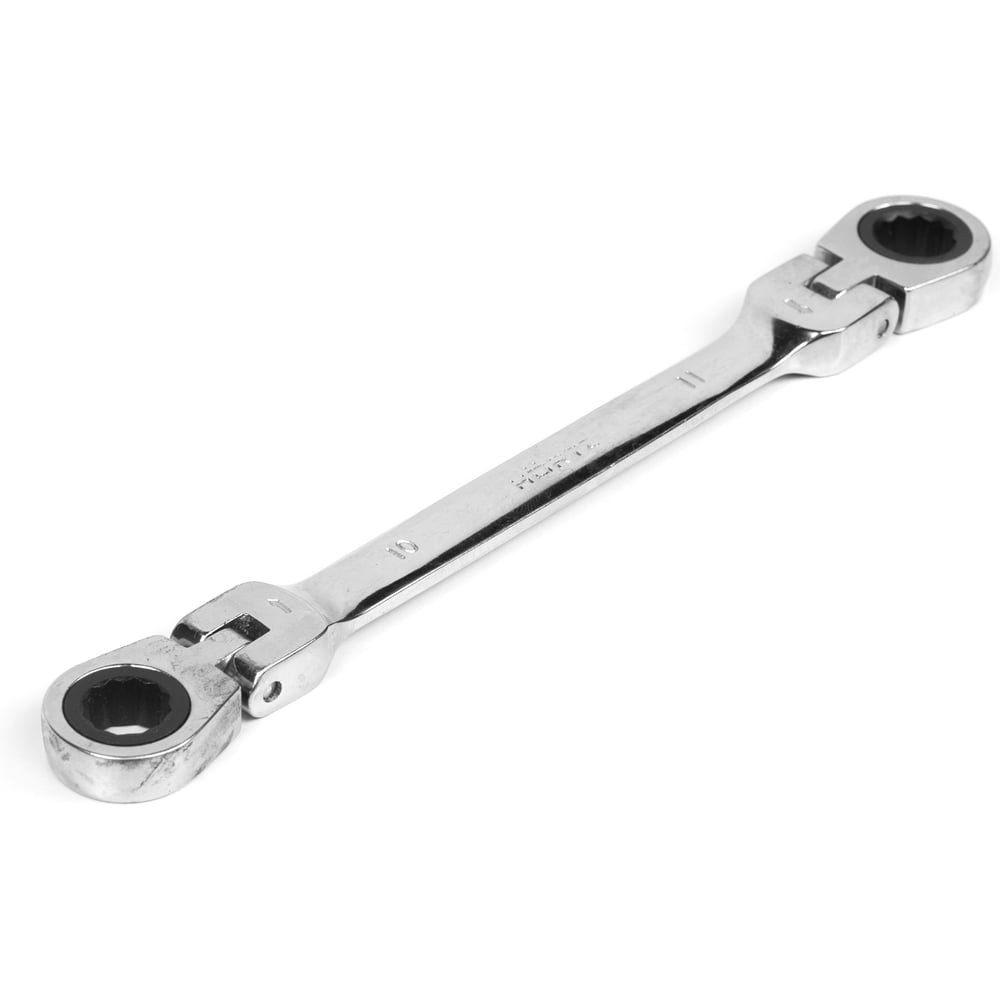 Изображение товара Накидной двусторонний трещоточный шарнирный хромированный ключ HORTZ 10х11HOR 118758