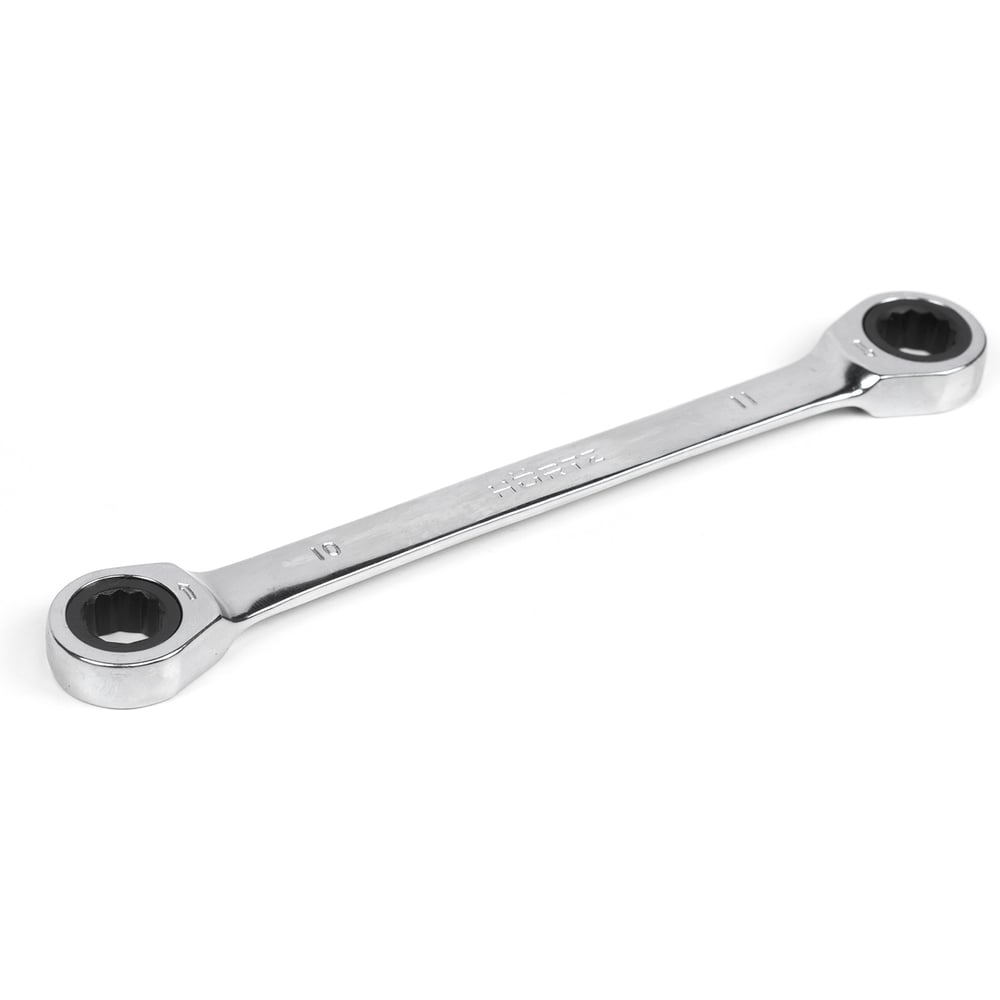 Изображение товара Двусторонний накидной ключ HORTZ 10х11 с трещоткой хромированный