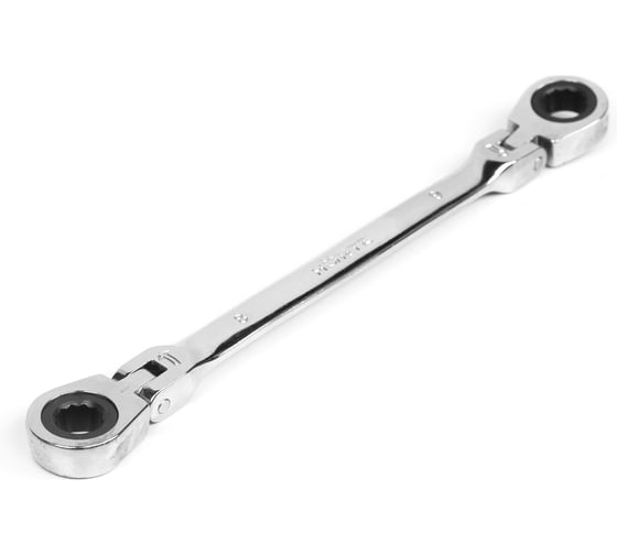 Изображение товара Накидной двусторонний трещоточный шарнирный хромированный ключ HORTZ 8х9 HOR 118757