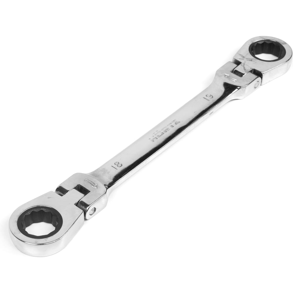 Изображение товара Накидной двусторонний трещоточный шарнирный хромированный ключ HORTZ 18х19 HOR 121321