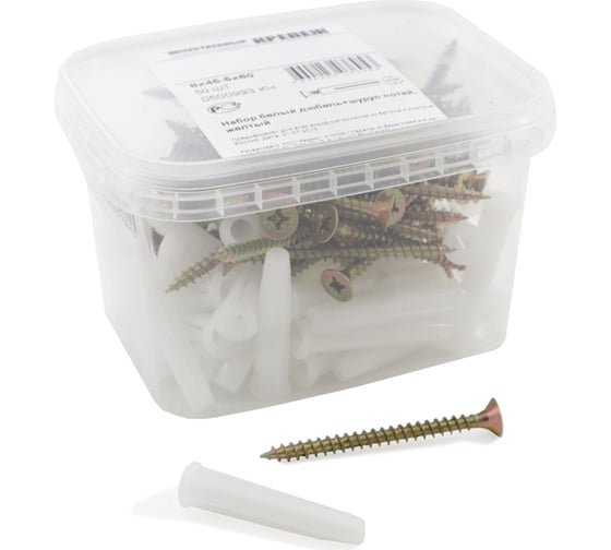 Изображение товара Набор белый дюбель Качественный КРЕПЕЖ 8х45+ш.ж 5х60, 50 шт. 0500993 КЧ