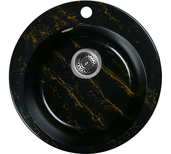 Изображение товара Мойка для кухни из искусственного камня WISENT мрамор черно-золотой (беларусь) 495x495x210 WA04-14/WGER013