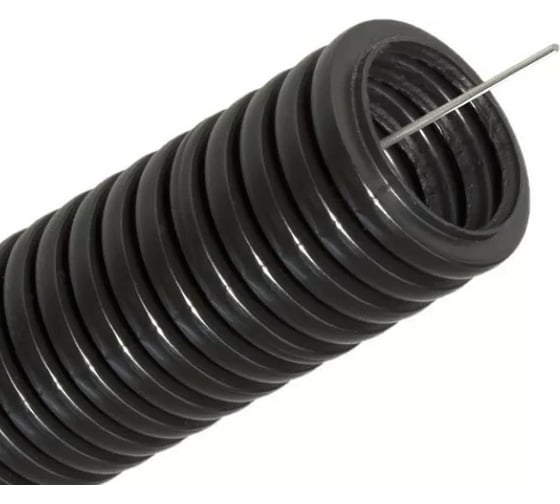 Изображение товара Гофрированная труба DKC DN 23 мм, 50м ПВ-2, Dвн 22,6 мм, Dнар 28,5 мм, полиамид 6, цвет чёрный, с протяжкой PA612329F2