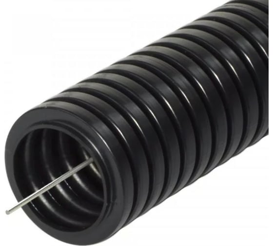 Изображение товара Гофрированная труба DKC DN 36 мм, 15м ПВ-2, Dвн 36,3 мм, Dнар 42,5 мм, полиамид 6, цвет чёрный, с протяжкой PA613643F2