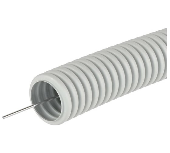 Изображение товара Гибкая гофрированная труба DKC ПВХ д.32мм, тяжёлая, с протяжкой, 25м, цвет серый 91532