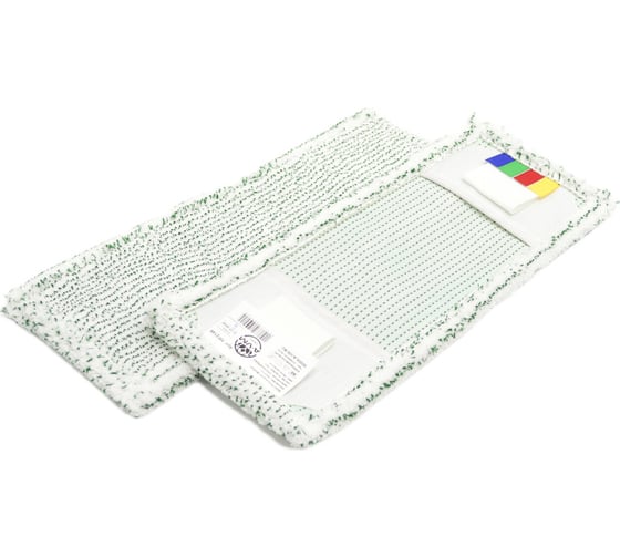 Изображение товара МОП плоский A-VM, 40x13 см, микрофибра, ухо+карман, белый с зеленой полосой MF2146