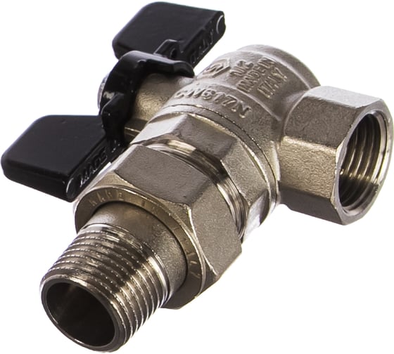 Изображение товара Манометр аксиальный полнопроходной угловой с американкой STOUT 1/2" ВР/НР ручка бабочка SVB-0008-200015 RG00938T5RM7A5