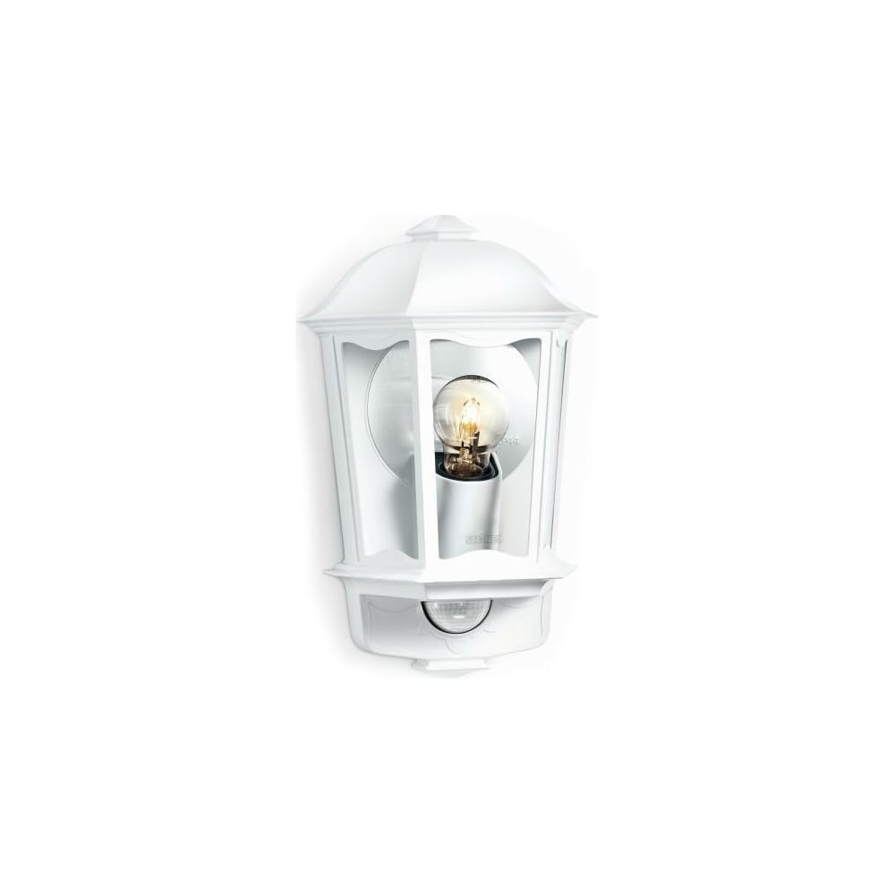 фото Настенный уличный светильник с датчиком движения steinel l 190 s ip 44 white clear e27 1х60 вт 644512