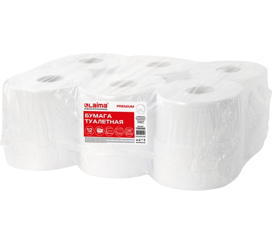 Изображение товара Туалетная бумага ЛАЙМА 170 м, комплект 12 шт., люкс, 2-х слойная, белая, 126092