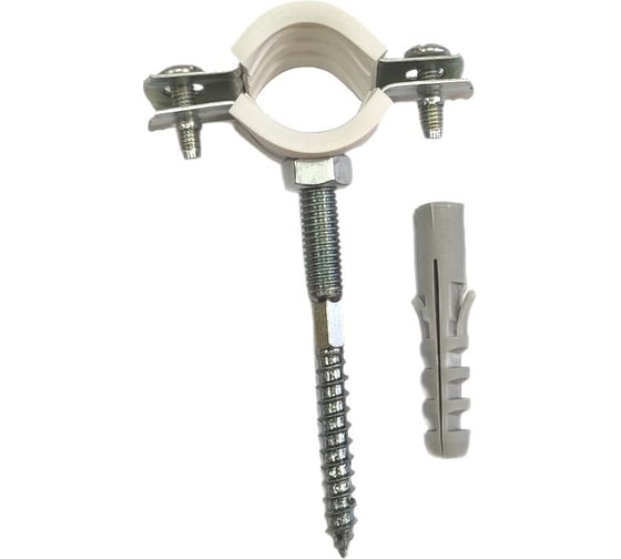Изображение товара Сантехнический хомут с шурупом и дюбелем ООО "ПЗМ" М8 1 (32-35 мм) белый ХБ02-032