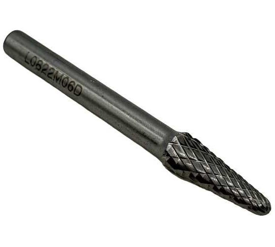 Изображение товара Бор-фреза твердосплавная тип L082206 (коническая с закругленным концом) 8.0 мм, хвостовик 6 мм, двойная насечка TORNERI Т018435