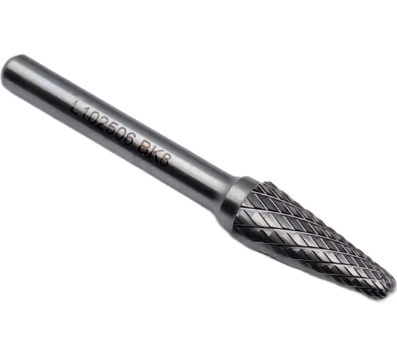 Изображение товара Бор-фреза твердосплавная тип L102506 (коническая с закругленным концом) 10.0 мм, хвостовик 6 мм, двойная насечка TORNERI Т018436