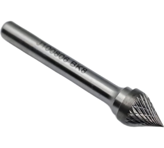 Изображение товара Бор-фреза твердосплавная тип J100806 (коническая) 10.0 мм, хвостовик 6 мм, двойная насечка TORNERI Т018424