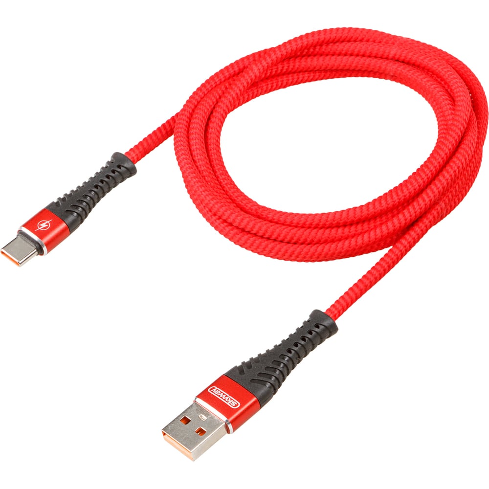 Изображение товара Кабель SKYWAY USB Type-C 2м 15W мягкая оплетка красный