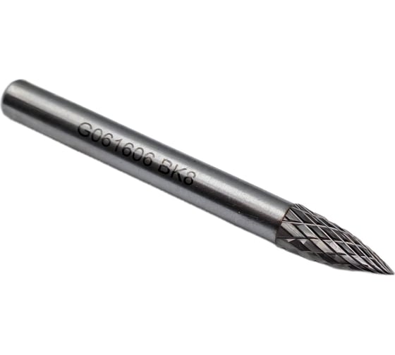 Изображение товара Бор-фреза твердосплавная тип G061606 (сфероконическая с заостренным концом) 6.0 мм, хвостовик 6 мм, двойная насечка TORNERI Т018410