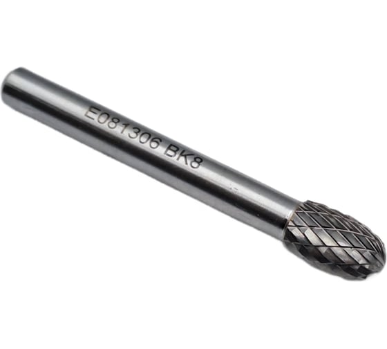 Изображение товара Бор-фреза твердосплавная тип E081306 (овальная) 8.0 мм, хвостовик 6 мм, двойная насечка TORNERI Т018399