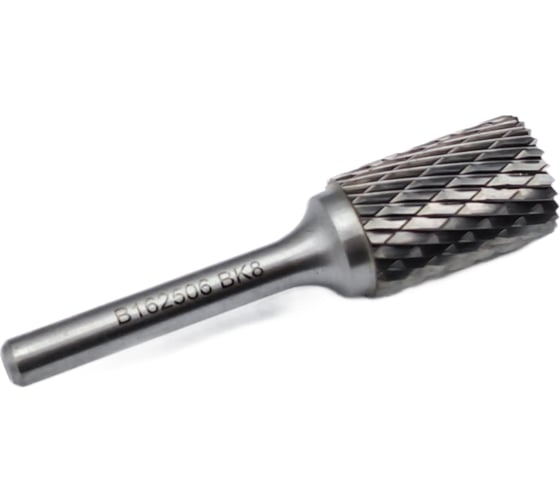 Изображение товара Бор-фреза твердосплавная тип В162506 (цилиндрическая) 16.0 мм, хвостовик 6 мм, торц.зуб, двойная насечка TORNERI Т018384